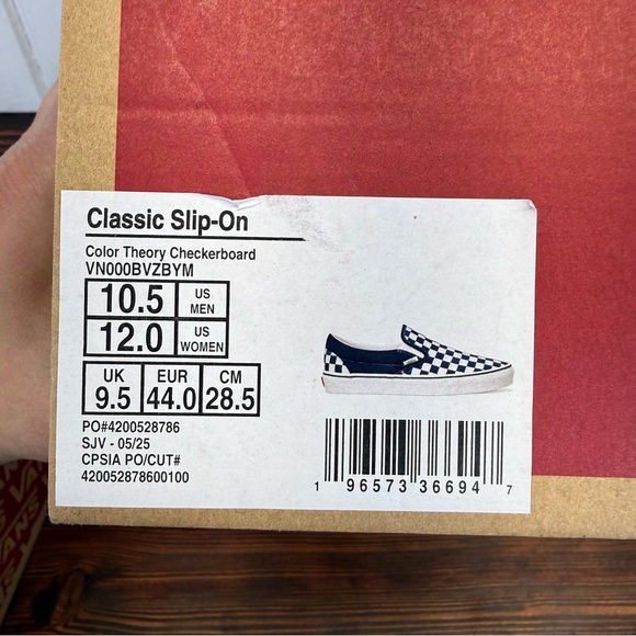 NIB Vans Classic Slip-On Color Theory Checkerboard Navy White Sneakers - Picture 10 of 11